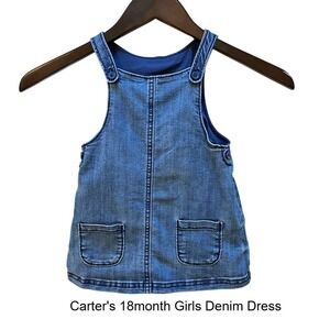 Carters 18m Girls Denim Pinafore Dress Adjustable Straps Blue Jean